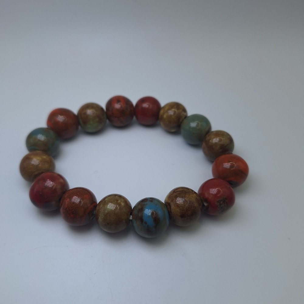Boho Beaded Stretch Bracelet Earth Tone Colors Handmade